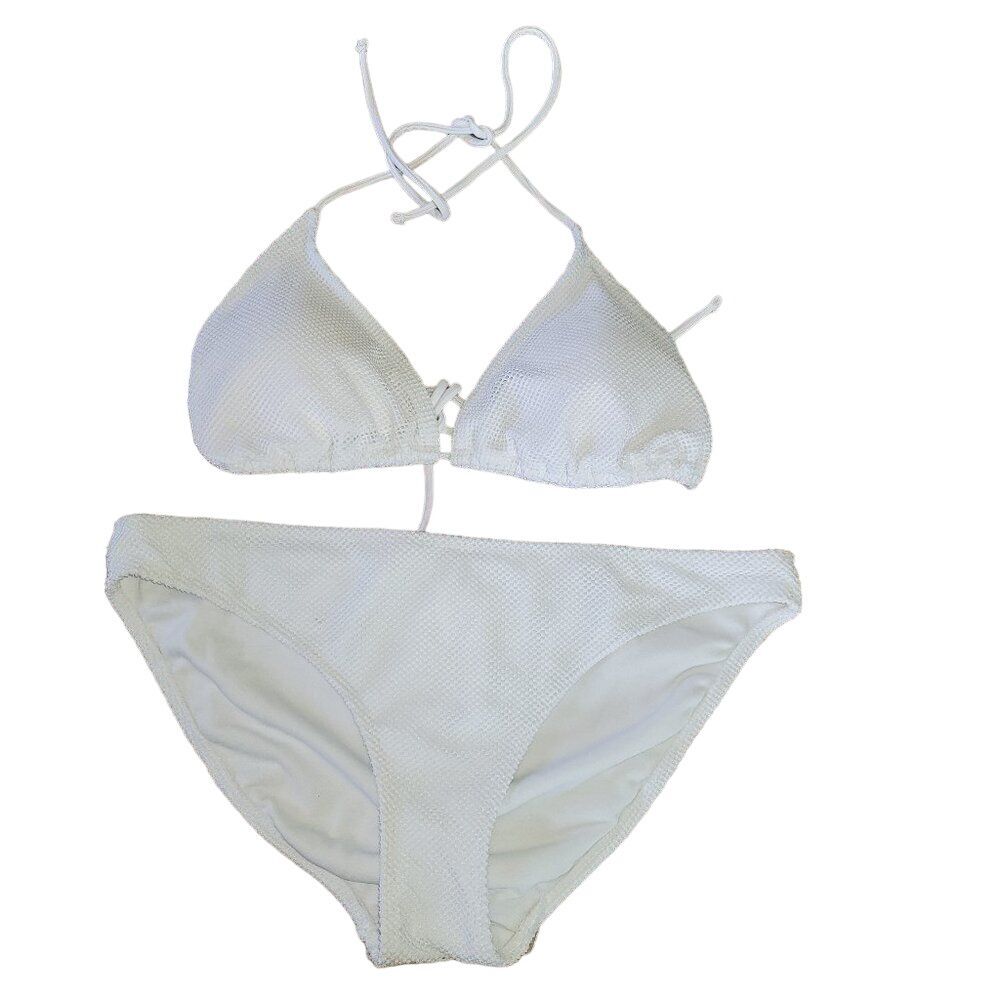 No Boundaries swim summer textured bikini set Halter triangle Bra &‎ Bottom L